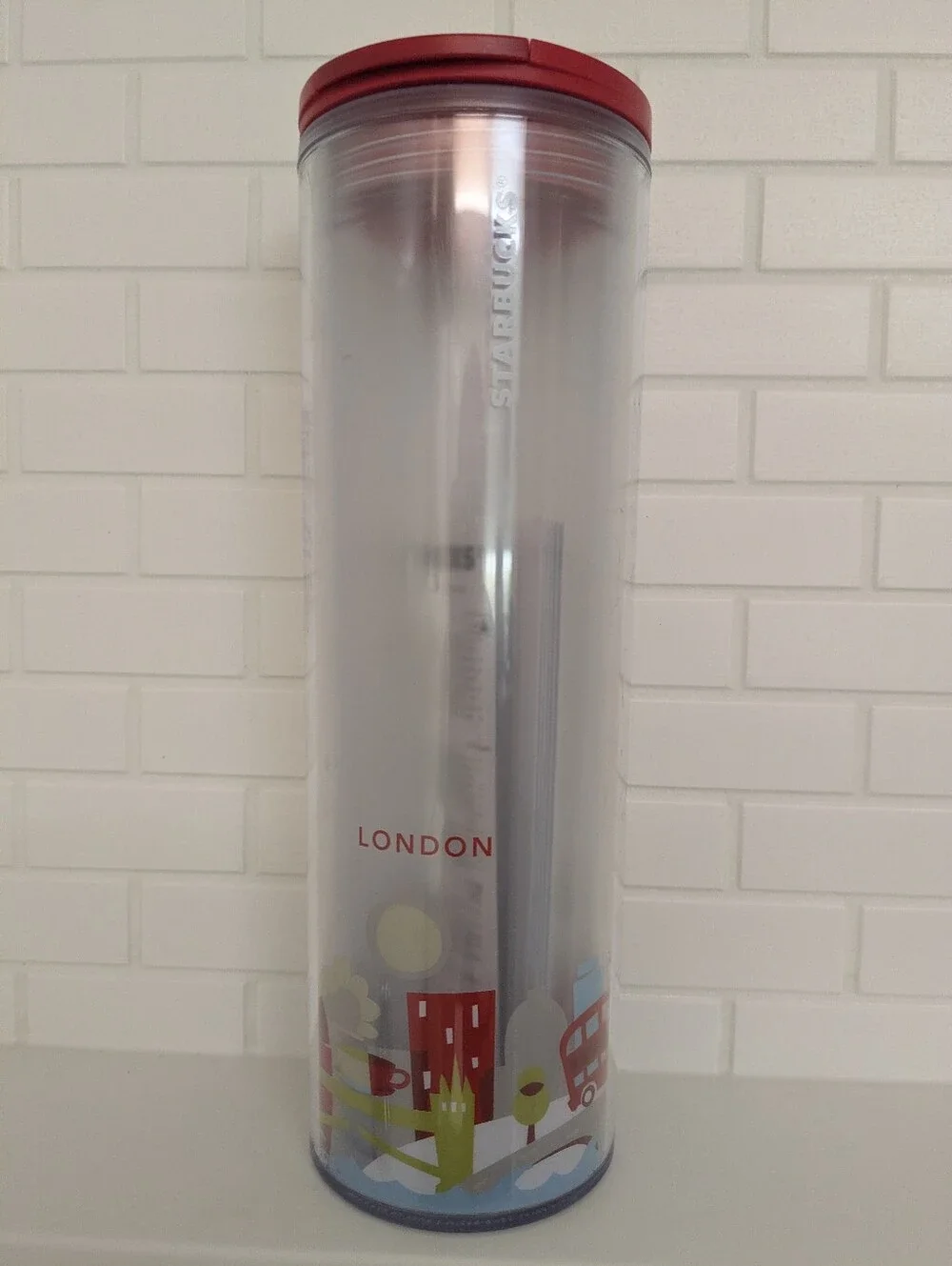 Starbucks London Big Ben 8 3/4” Double Wall Plastic Travel Tumbler 16 oz